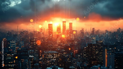 Wallpaper Mural Fiery Metropolis: Sunset over a Futuristic Cityscape Torontodigital.ca