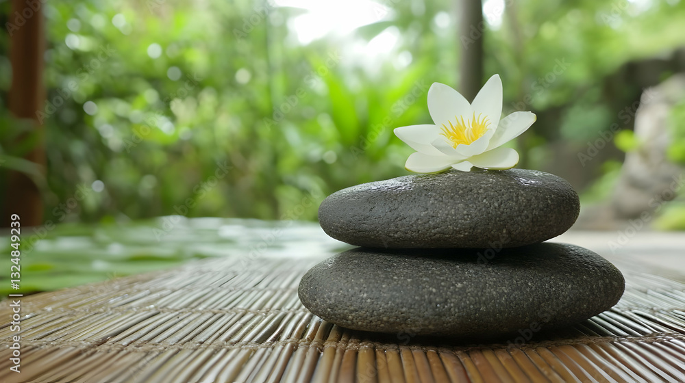 Obraz premium Zen garden featuring waterlilies and massage stones