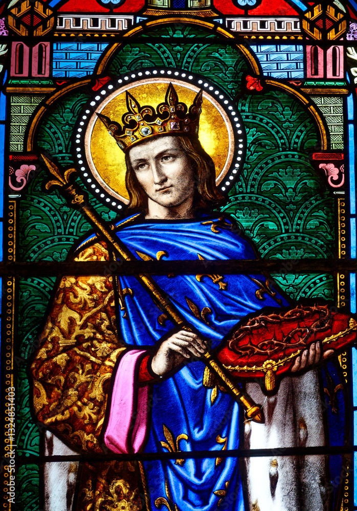 Fototapeta premium Stained glass (19th century) of Saint Ludovic. Catholic Saint.