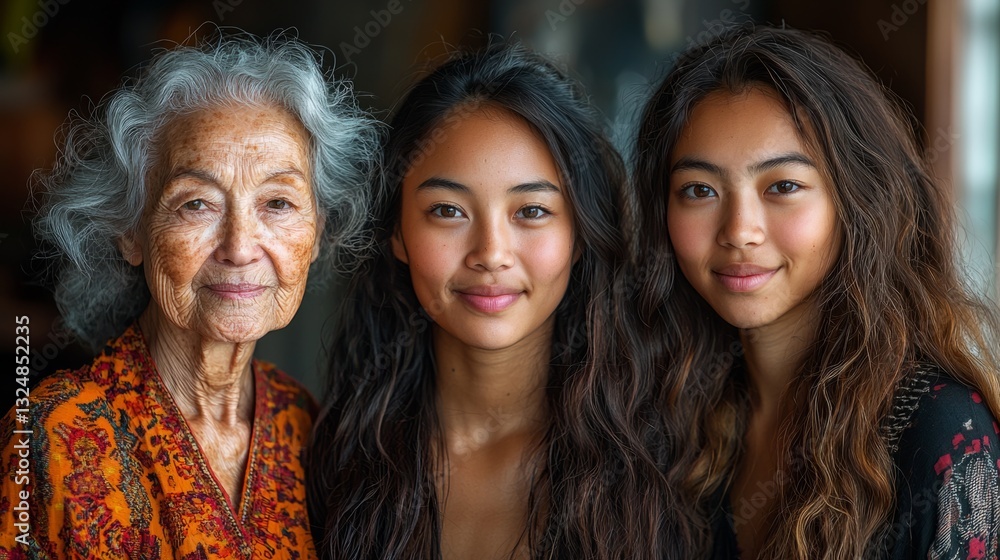 A family photo of multiple generations--grandmother, mother, and daughter A family photo of multiple generations--grandmother, mother, and daughter