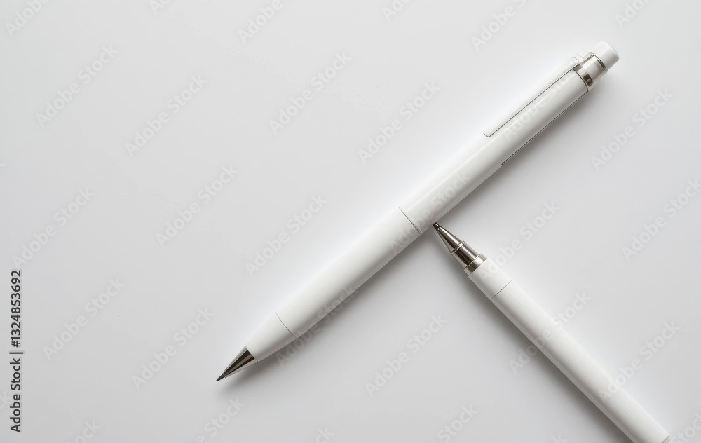 Minimalist White Pen and Pencil Set on Clean White Background Minimalist White Pen and Pencil Set on Clean White Background