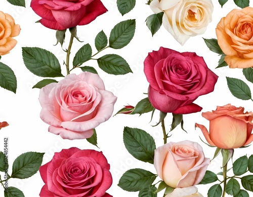 rose flowers hand drawn illustrations and patterns of petals and leaves