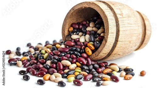 Eye beans in a wooden bailer on a white