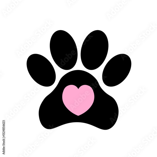 Black paw print with pink heart