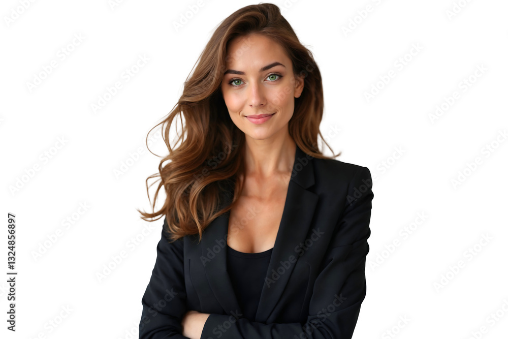 Portrait of a confident Businesswoman in a professional suit, smiling warmly with arms crossed, isolated on transparent background Portrait of a confident Businesswoman in a professional suit, smiling warmly with arms crossed, isolated on transparent background