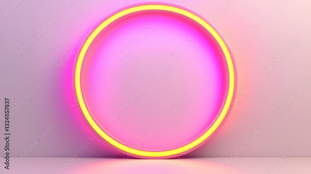Obraz premium A neon pink circle with yellow outline.