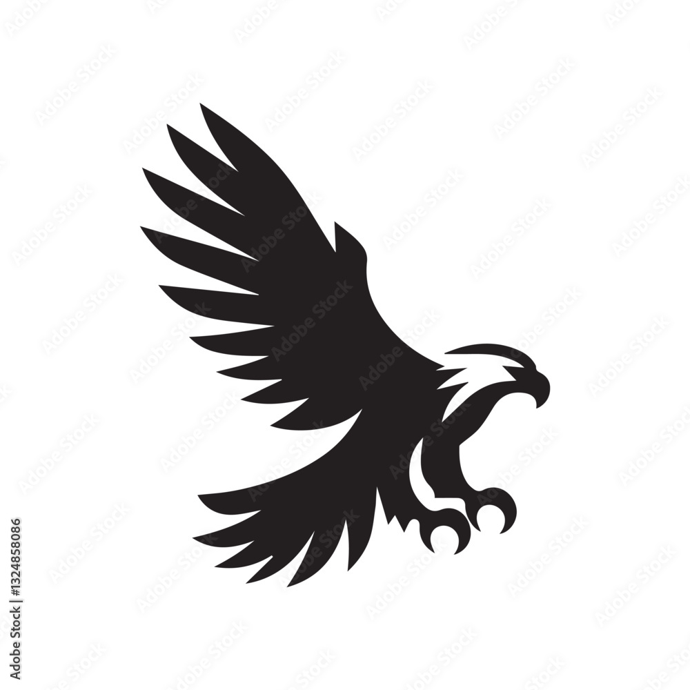 Obraz premium Flying Eagle Silhouette – Bold Black Vector Logo