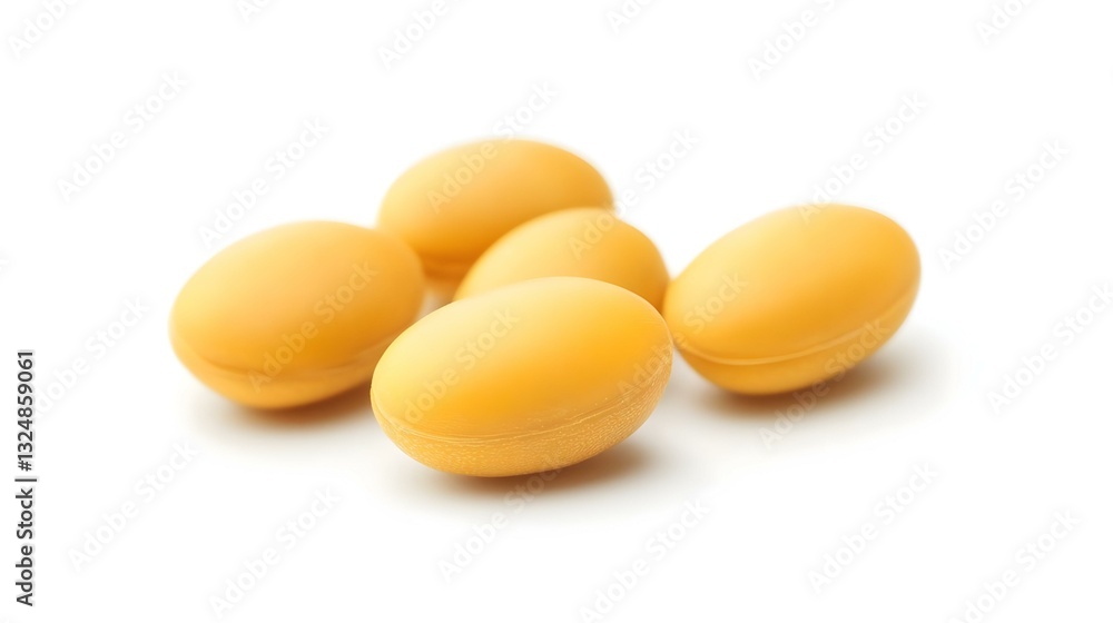 Three yellow dry soybean seed isolated on white Three yellow dry soybean seed isolated on white