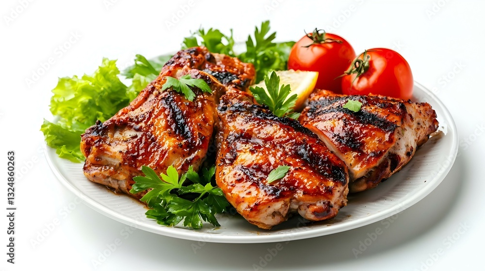 Plate with roasted turkey on white background Plate with roasted turkey on white background