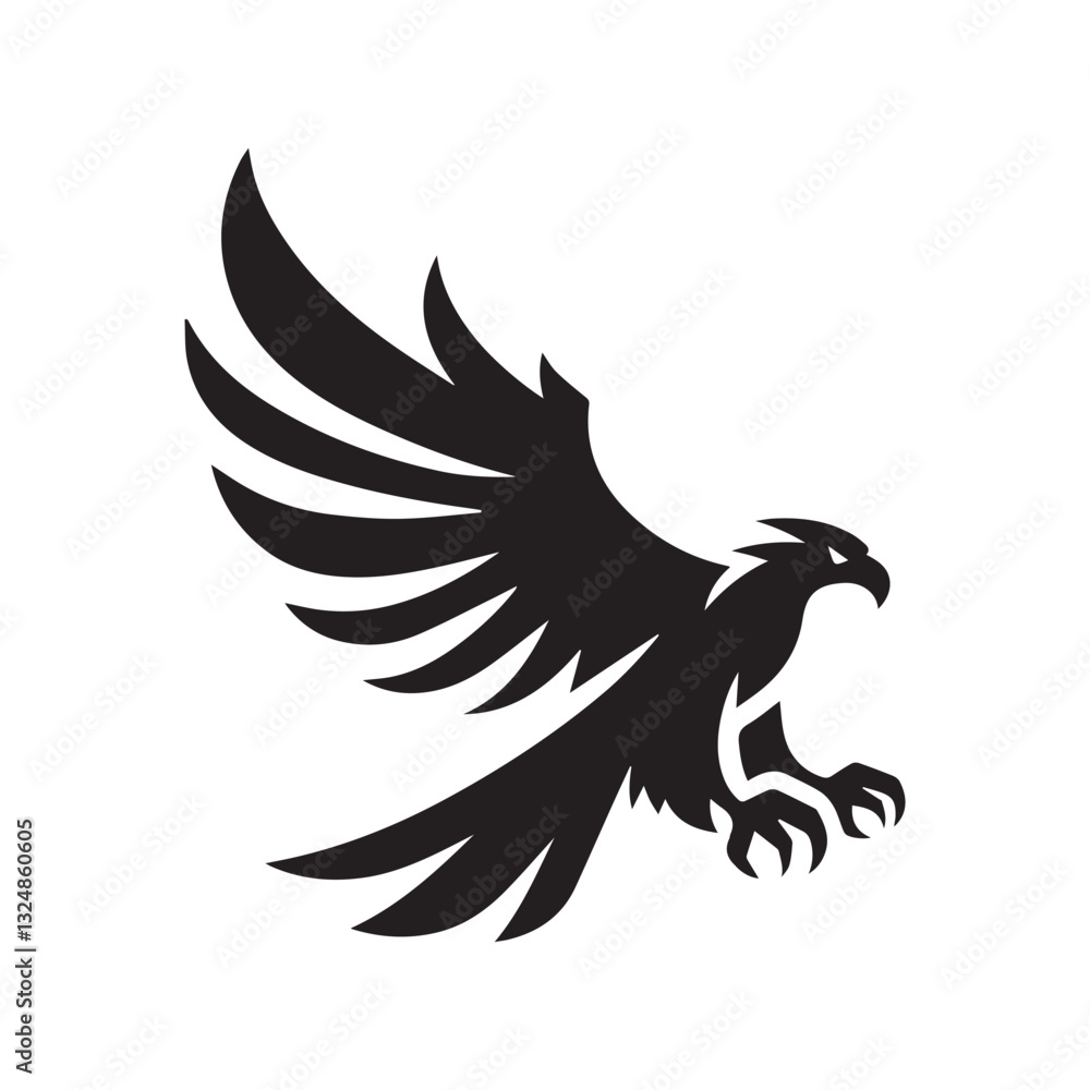 Obraz premium Flying Eagle Silhouette – Bold Black Vector Logo