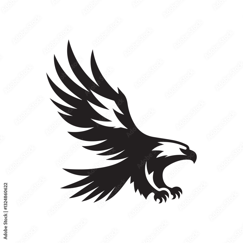 Obraz premium Flying Eagle Silhouette – Bold Black Vector Logo