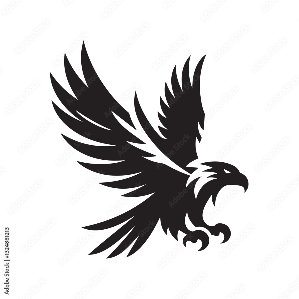 Obraz premium Flying Eagle Silhouette – Bold Black Vector Logo