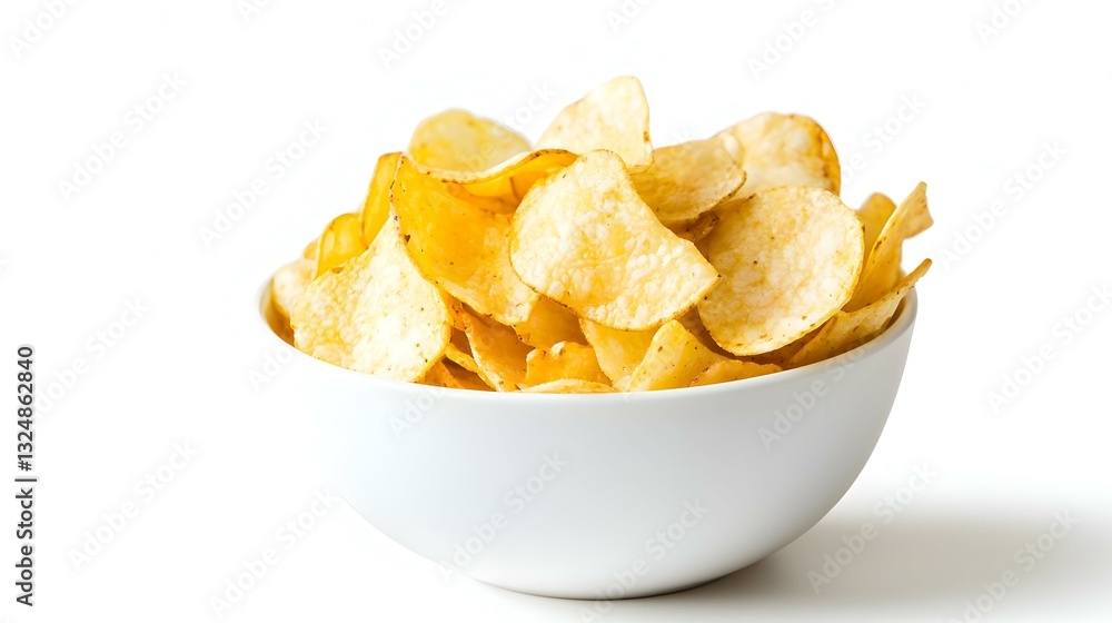 Potato chips in white bowl isolated on white Potato chips in white bowl isolated on white