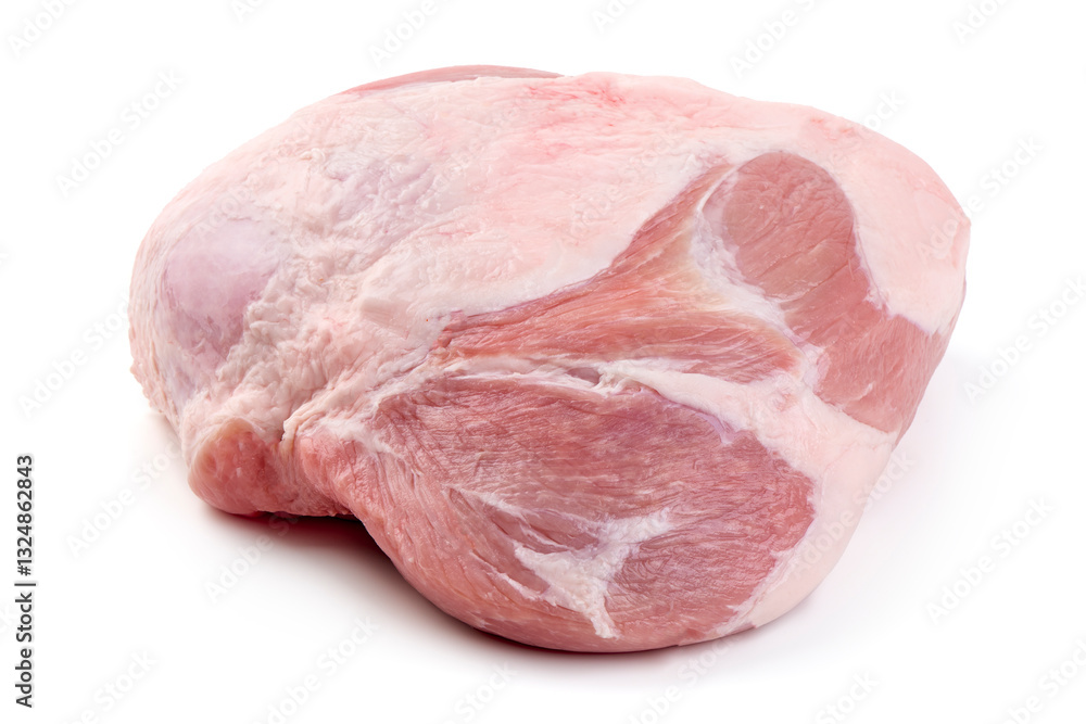 Raw pork ham, fresh uncooked meat isolated on white background. Raw pork ham, fresh uncooked meat isolated on white background.