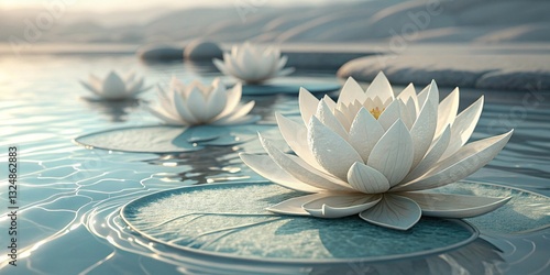 Tranquil White Lotus Flowers on Water
