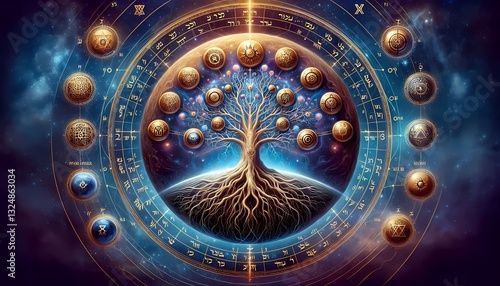 Wallpaper Mural blue background tree of life Torontodigital.ca