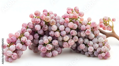 A cluster of pink muscatel grapes on white