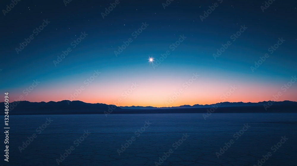 A serene desert landscape featuring stars and a bright star