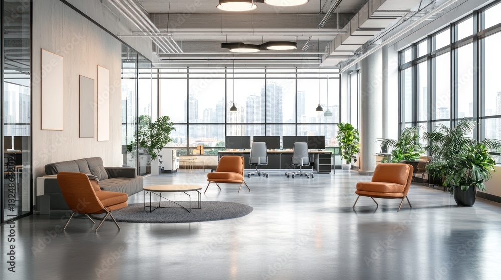 © D.S - Modern Industrial Office Lounge with City View