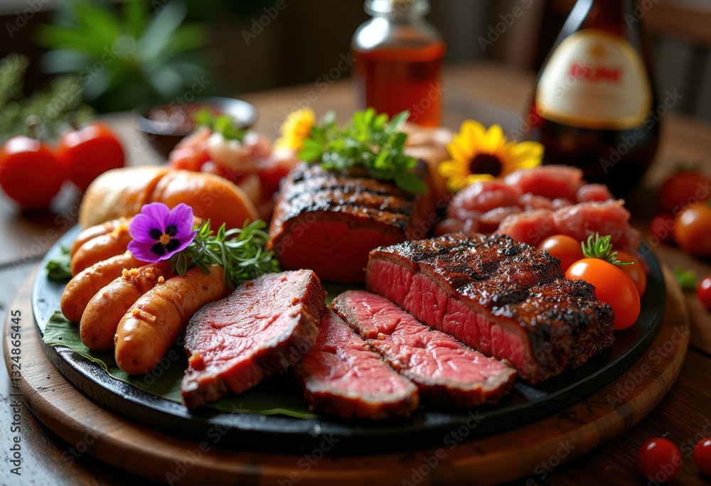 stunning close visual lavish meat platter featuring various colorful artful presentation culinary delights, arrangement, appetizer, artisan, banquet stunning close visual lavish meat platter featuring various colorful artful presentation culinary delights, arrangement, appetizer, artisan, banquet