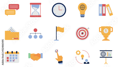 Set of office work vector icons with a white background