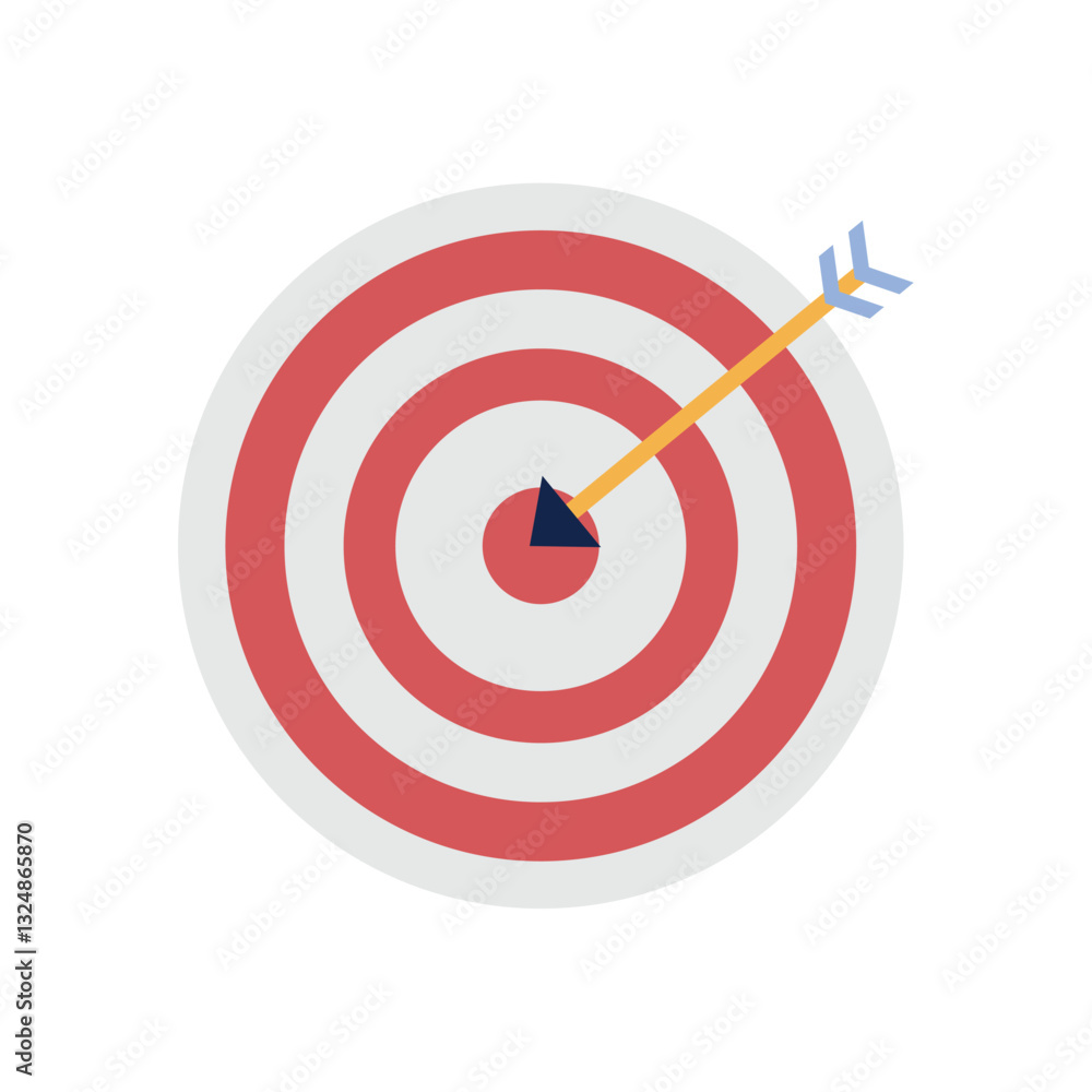 Vector Illustration of a Bullseye Target with an Arrow Hitting the Center Representing Goal Achievement, Precision, and Strategic Success in a Flat Minimalist Style Vector Illustration of a Bullseye Target with an Arrow Hitting the Center Representing Goal Achievement, Precision, and Strategic Success in a Flat Minimalist Style