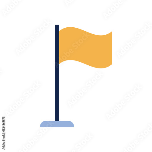 Vector Illustration of a Yellow Flag on a Pole Representing a Milestone, Goal Achievement, or Navigation Marker in a Simple Flat Minimalist Style