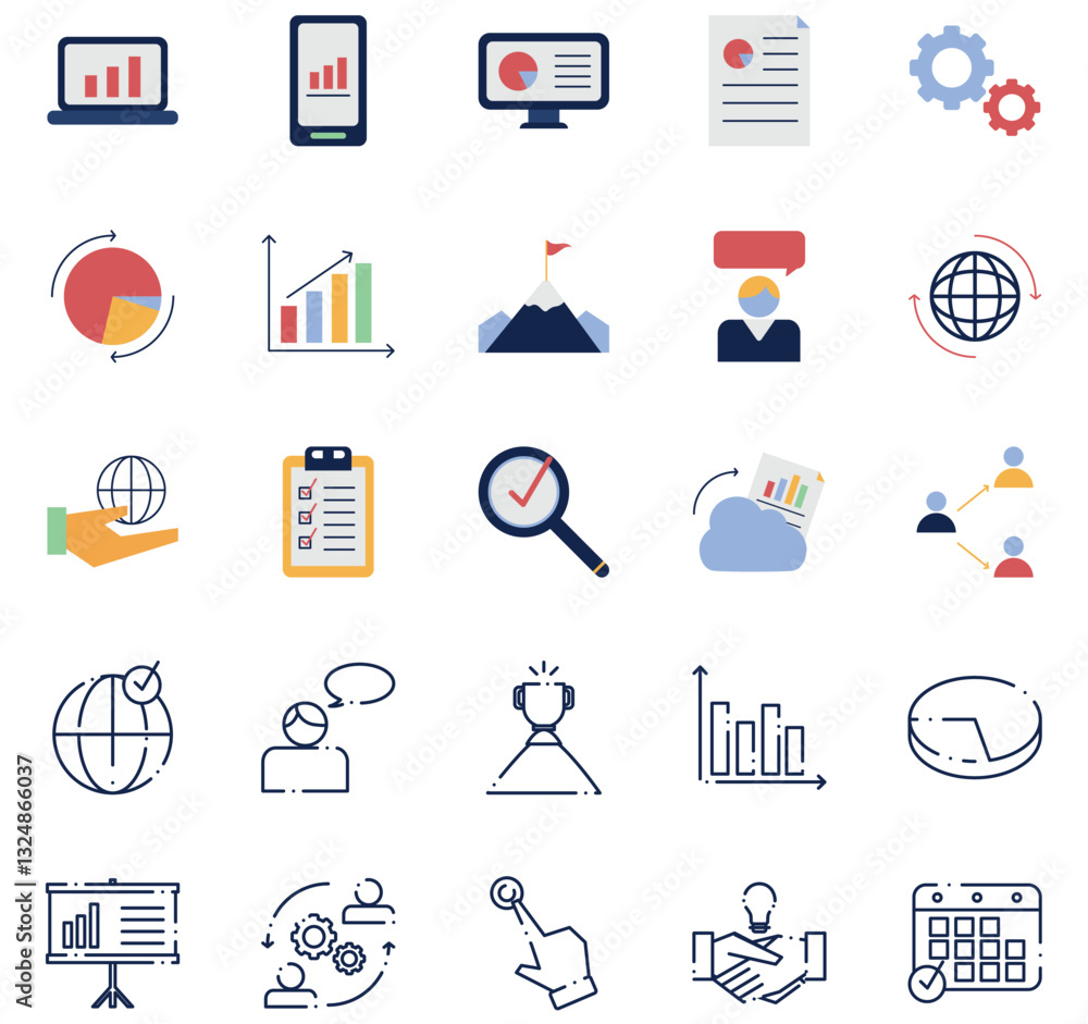 Set of office work vector icons with a white background Set of office work vector icons with a white background