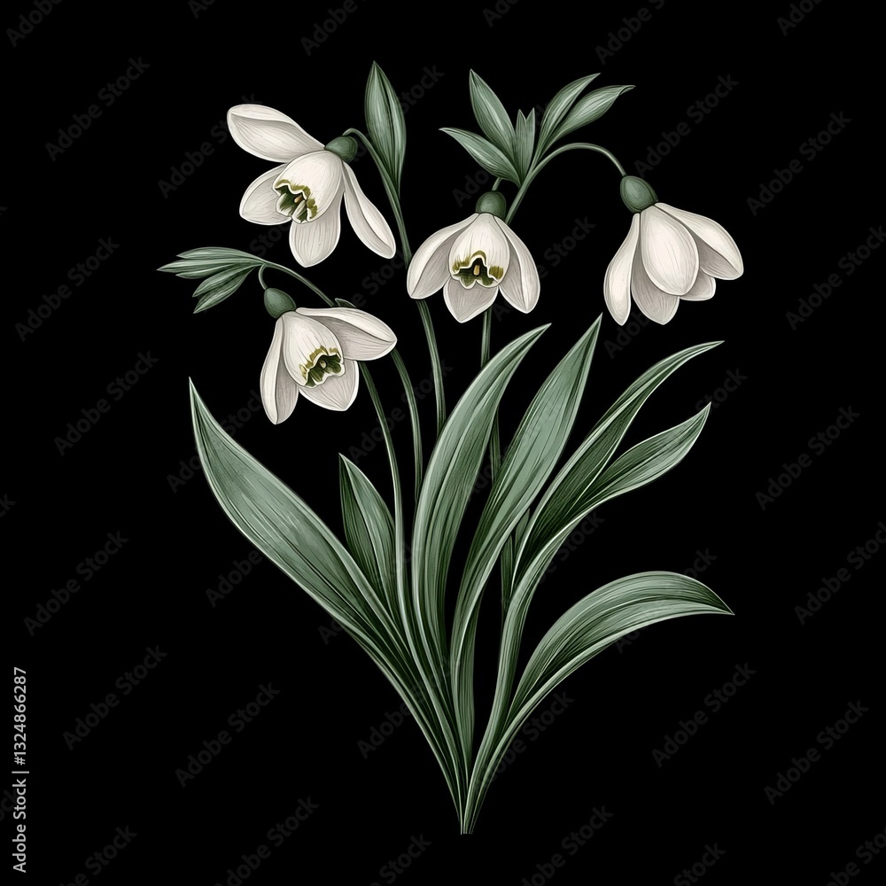Fototapeta premium Spring flower snowdrop on black.