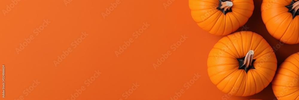 A striking display of bright orange pumpkins arranged aesthetically on a vivid orange background, representing the essence of autumn and seasonal delight in harvest festivities. A striking display of bright orange pumpkins arranged aesthetically on a vivid orange background, representing the essence of autumn and seasonal delight in harvest festivities.