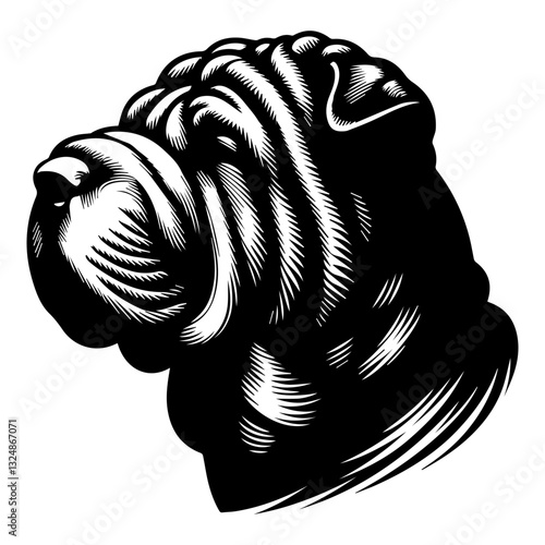 Sharpey's head is a black and white logo. EPS vector graphics.