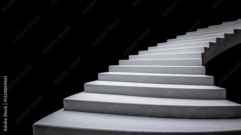 A set of stairs in a dark room with a black background A set of stairs in a dark room with a black background