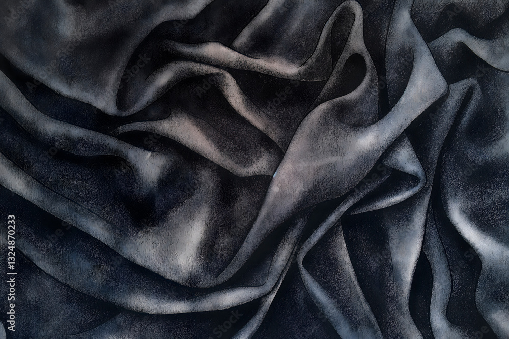 Obraz premium Abstract black leather texture with soft folds and gradients, perfect for luxury backgrounds, artistic designs, high-end branding, elegant decor, fashion concepts, and premium presentations