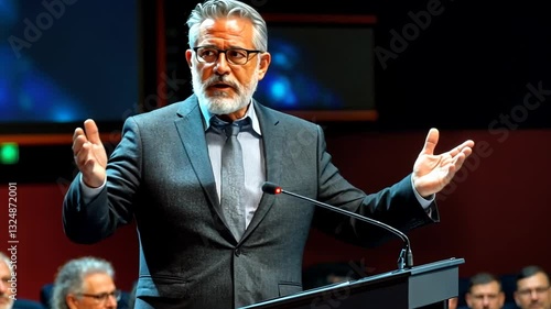 Mature businessman giving a speech at a conference