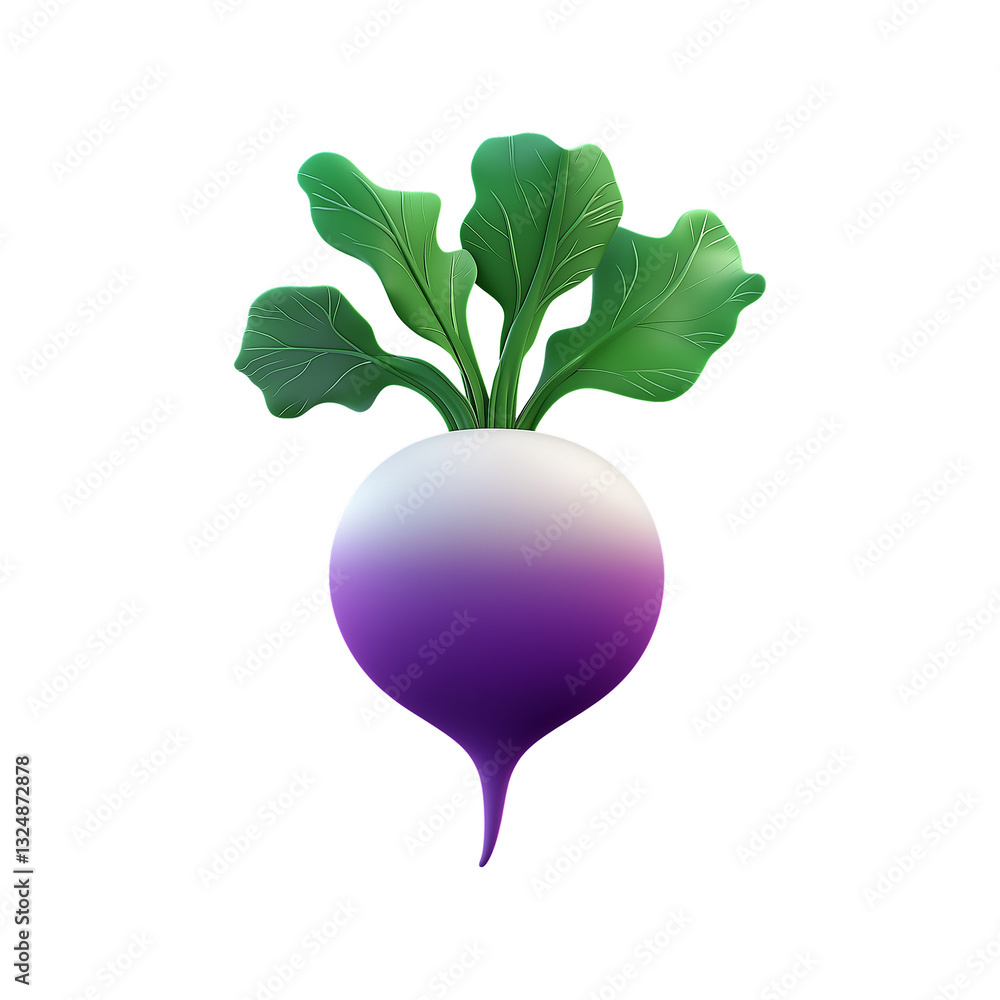 Fototapeta premium Turnip with green leaves 3D render - PNG on transparent background