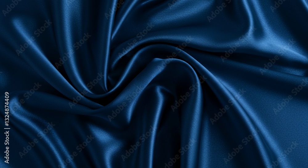 Fototapeta premium Luxurious Deep Blue Satin Fabric Drape Smooth Texture Elegant Textile Background