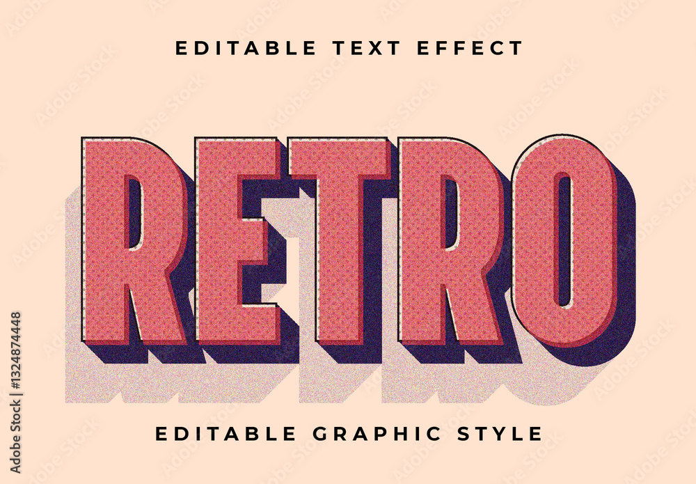 Red and Blue Bold 3D Retro Text Effect Stock Template | Adobe Stock