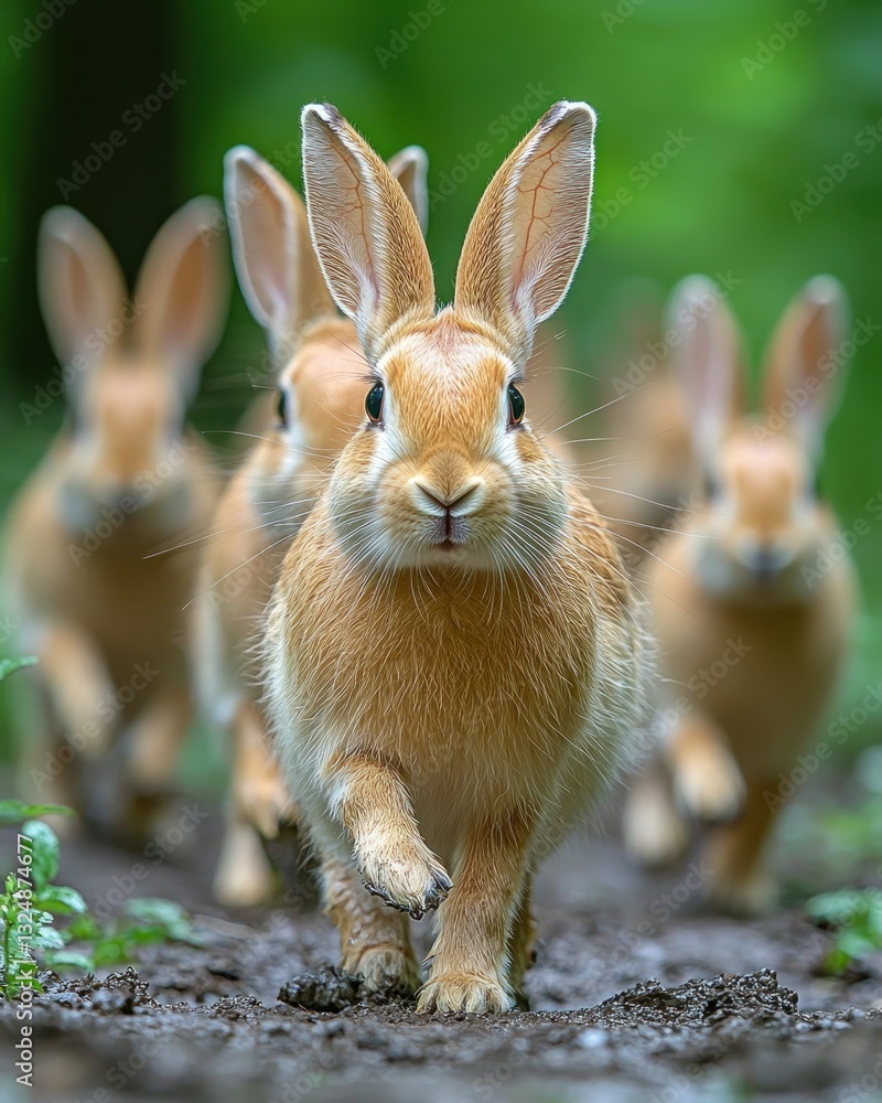 Fototapeta premium Adorable Rabbits Hopping Through Nature