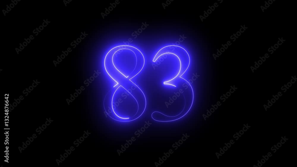 83 number text animation by blue color neon on black background. 83 number text animation by blue color neon on black background.