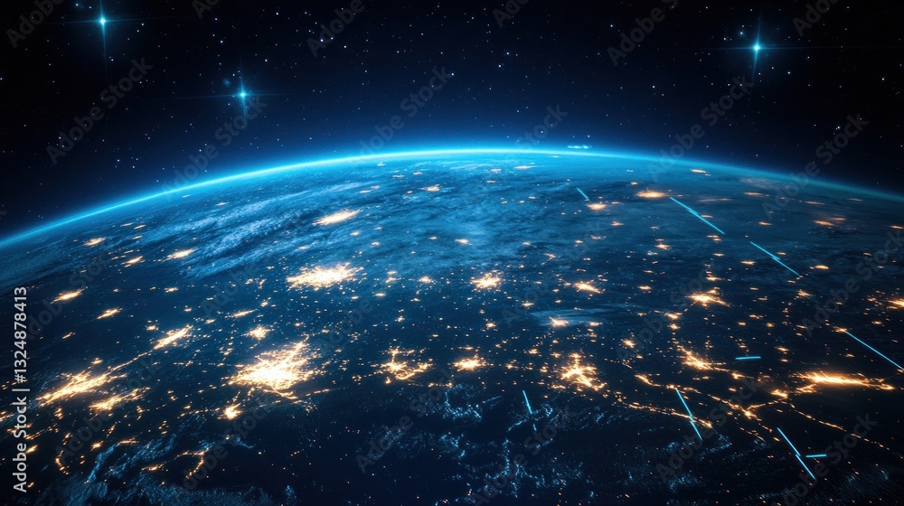 Obraz premium Futuristic earth concept showcasing connectivity and technological advancement