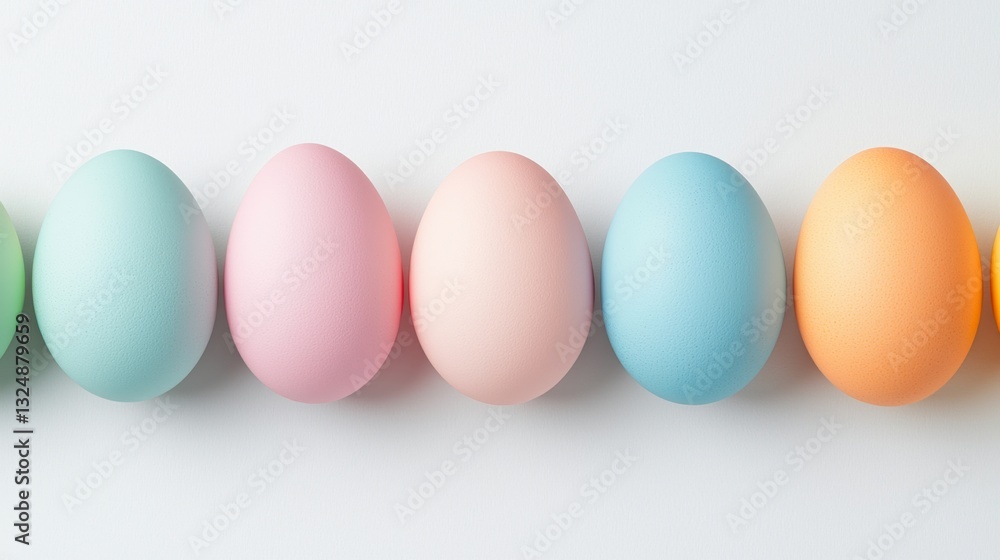 A row of pastel colored eggs lined up in a row A row of pastel colored eggs lined up in a row