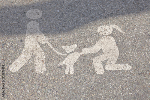 Wallpaper Mural Top view of modern white pedestrian sign on concrete road, sign for pedestrian and dog place Torontodigital.ca