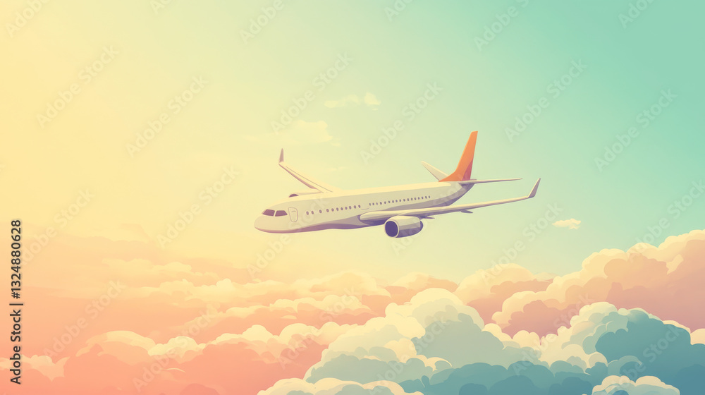 Fototapeta premium Abstract 3d airplane flying over clouds. Digital vector wireframe of airliner in the sky. Travel, tourism, business, transportation concept. Polygonal hand drawn sketch with connected dots in white