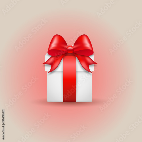 A bright gift box with a neatly tied bow, designed in stylish vector graphics. Detailed ribbon folds and glossy box edges add depth, creating a realistic effect. PNG background