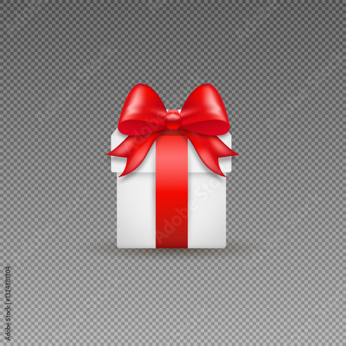 A bright gift box with a neatly tied bow, designed in stylish vector graphics. Detailed ribbon folds and glossy box edges add depth, creating a realistic effect. PNG background