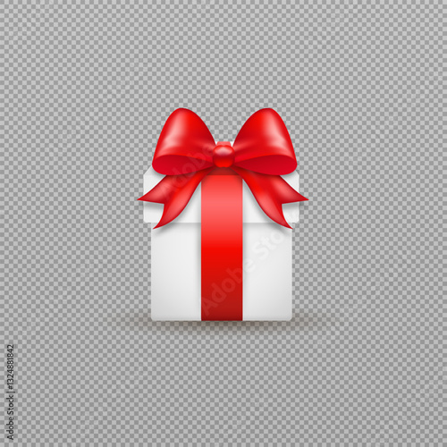 A bright gift box with a neatly tied bow, designed in stylish vector graphics. Detailed ribbon folds and glossy box edges add depth, creating a realistic effect. PNG background