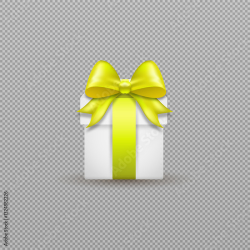 A bright gift box with a neatly tied bow, designed in stylish vector graphics. Detailed ribbon folds and glossy box edges add depth, creating a realistic effect. PNG background