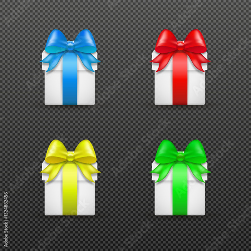 A bright gift box with a neatly tied bow, designed in stylish vector graphics. Detailed ribbon folds and glossy box edges add depth, creating a realistic effect. PNG background