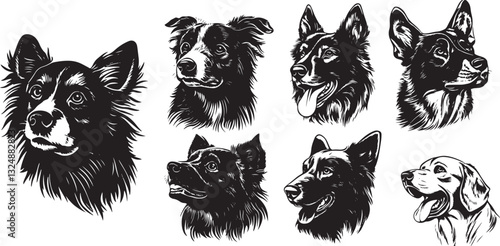 Set of hand-drawn vector dog silhouettes
