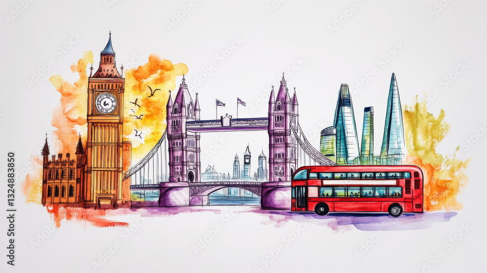 Obraz premium London. Set of detailed isometric vector. English bus, Tower Bridge and Big Ben. Infographics EPS 8.